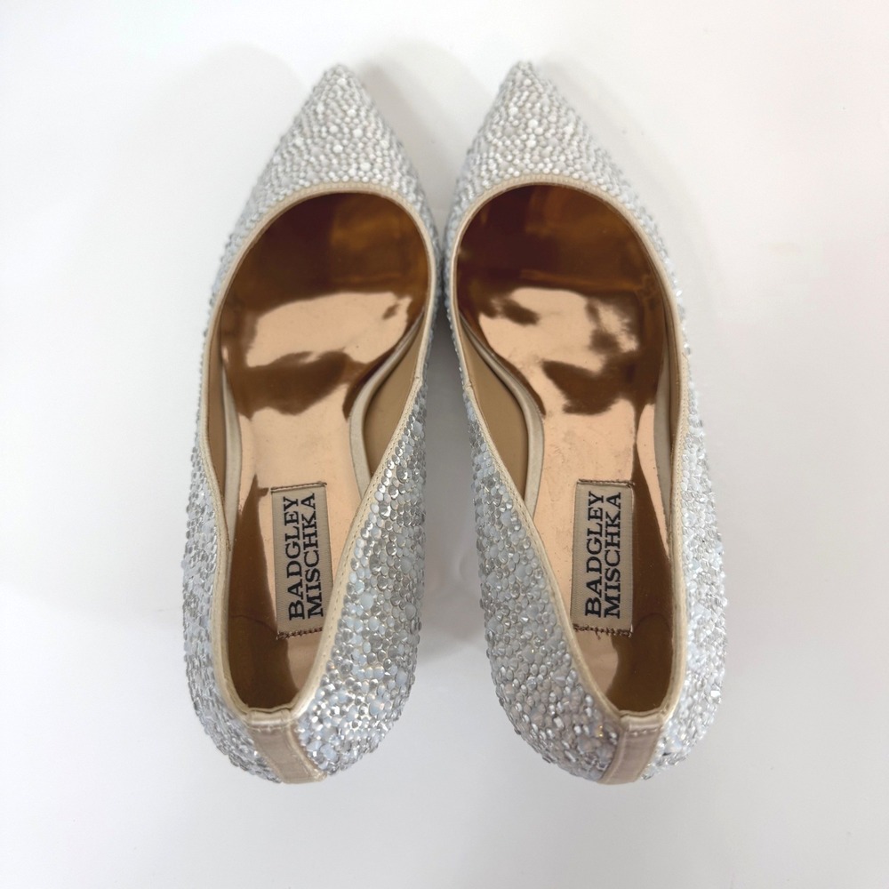 Badgley Mischka Kitten Heels Silver Crystal Rhinestone Embellished Bridal 6.5 - Picture 4 of 8